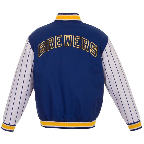 Milwakee Bewers JH Design Reversible Fleece Jacket with Faux Leather Sleeves - Picture 1 of 6